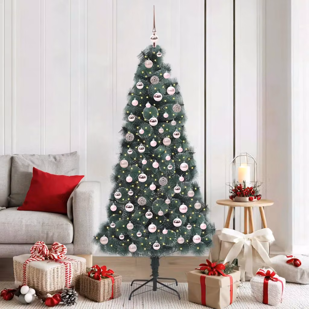 Albero di Natale artificiale moderno vidaXL verde con luci LED bianco caldo e set di palline
