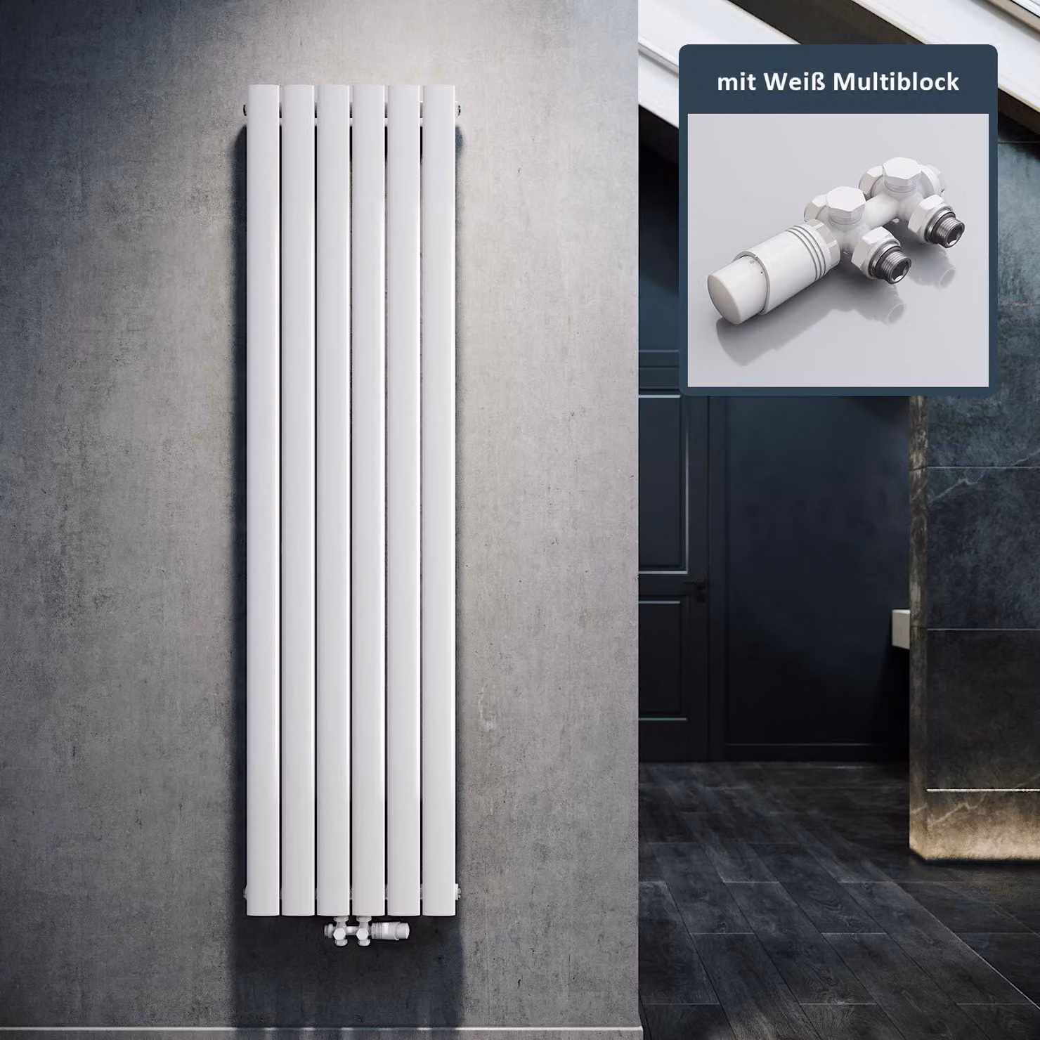 Radiatore a design verticale - 1800x462 mm, colore bianco - Potenza: 935 Watt