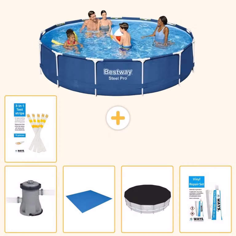 Bestway Steel Pro, piscina in acciaio, forma rotonda - 396x84 cm - composta da 6 parti, modello S22754