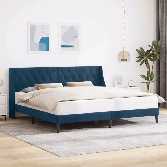 Letto moderno con testiera in velluto blu vidaXL L: 180 cm, P: 200 cm, H: 102 cm