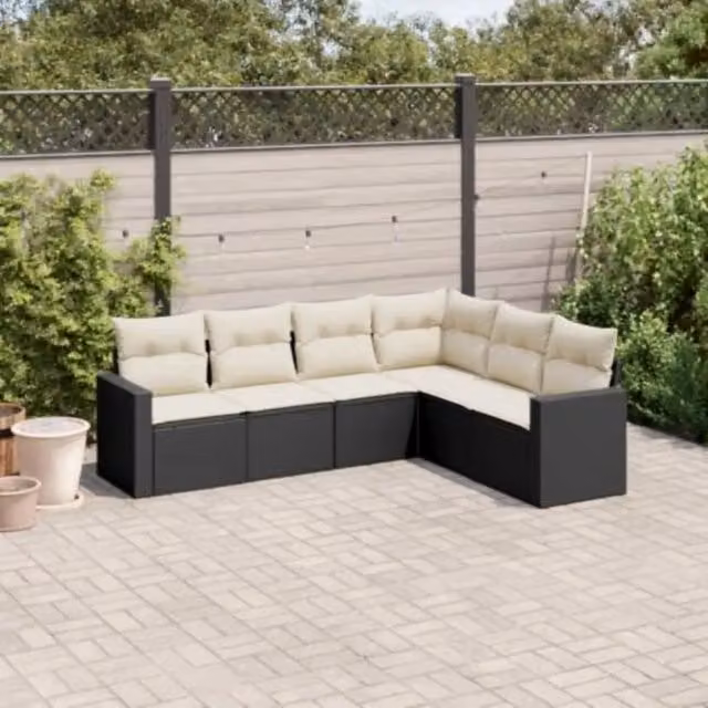Set Divano da Giardino 6 pz con Cuscini Nero in Polyrattan 3251343