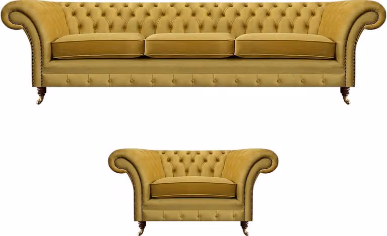 Chesterfield Luxus Set Polstermöbel Sofa Dreisitzer mit Sessel Wohnzimmer