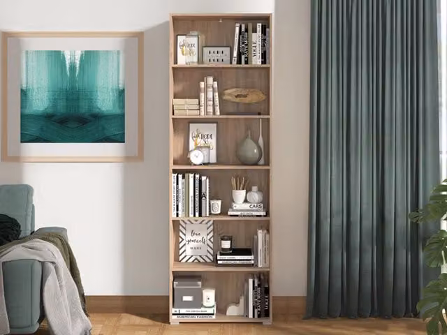 Libreria DMORA con 5 Ripiani in Legno Rovere Marrone, L: 70 cm, P: 24.5 cm, H: 211.5 cm