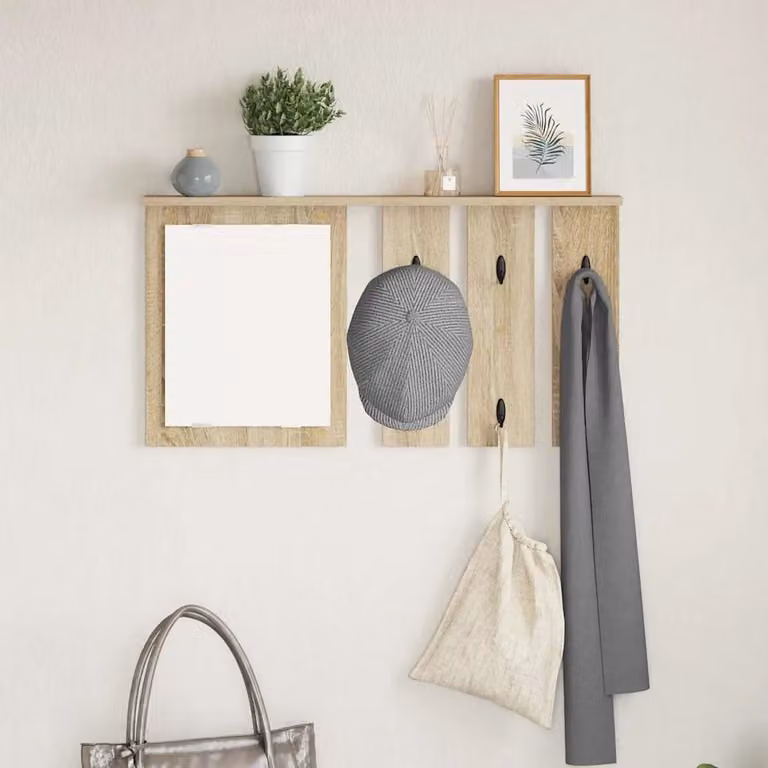 Appendiabiti a muro moderno vidaXL in legno e metallo, colore rovere sonoma, L 85 x P 10 x H 45 cm