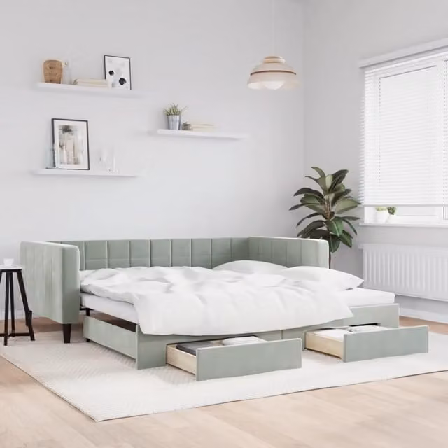 Divano Letto Estraibile Cassetti-Sofa Letto-Daybed Grigio Chiaro 100x200 Velluto 935497