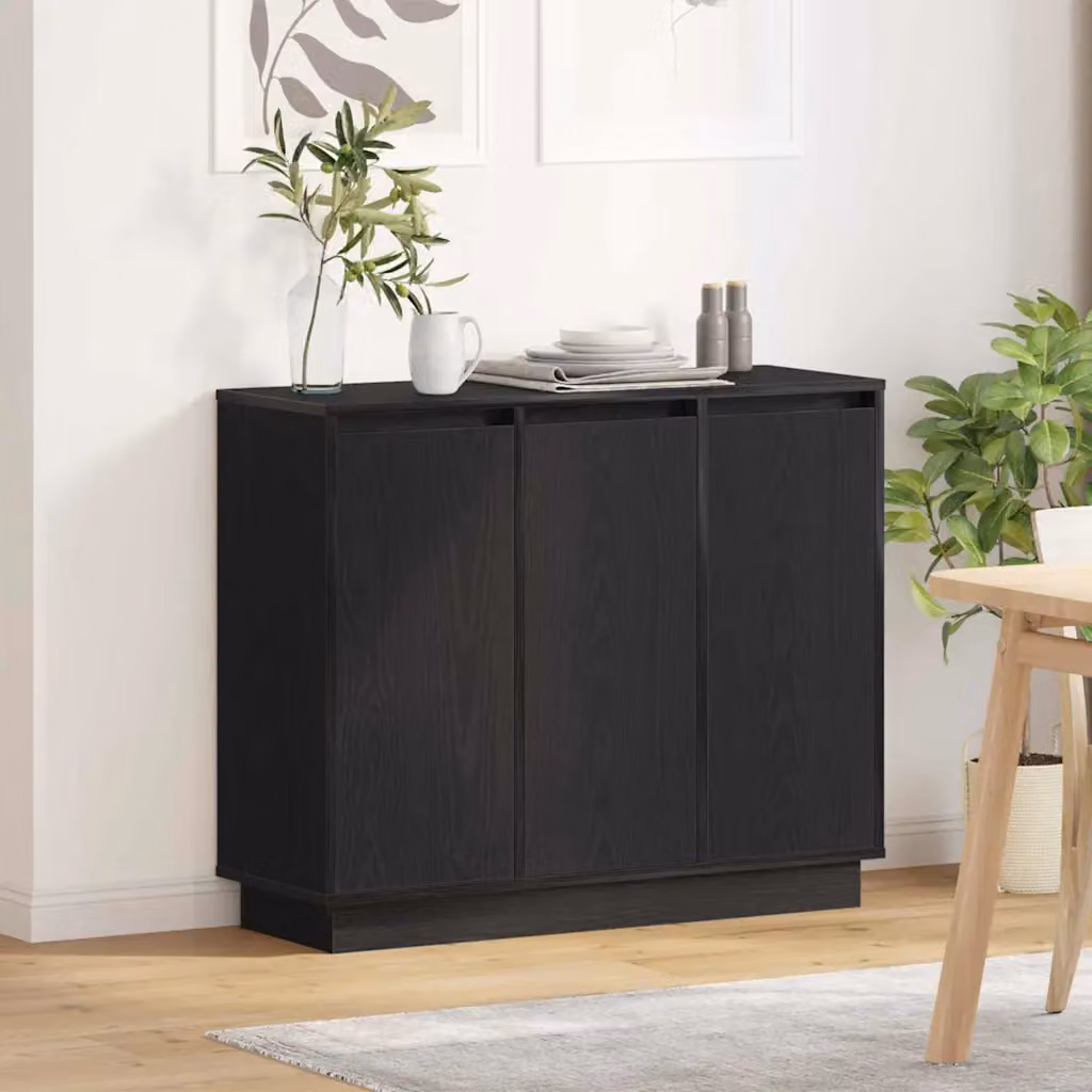 Madia moderna vidaXL con illuminazione LED in rovere nero e legno ingegnerizzato, L 90 x P 32 x H 75 cm