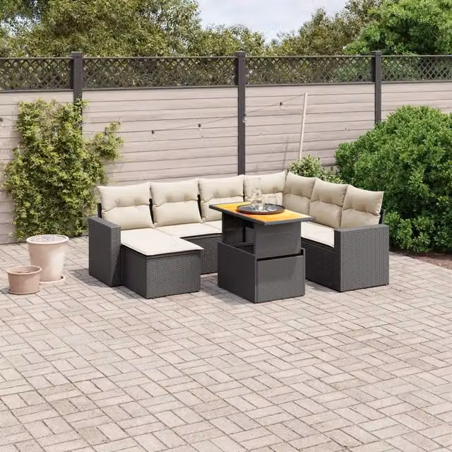 Set Divani da Giardino con Cuscini 8 pz Nero in Polyrattan 3271427