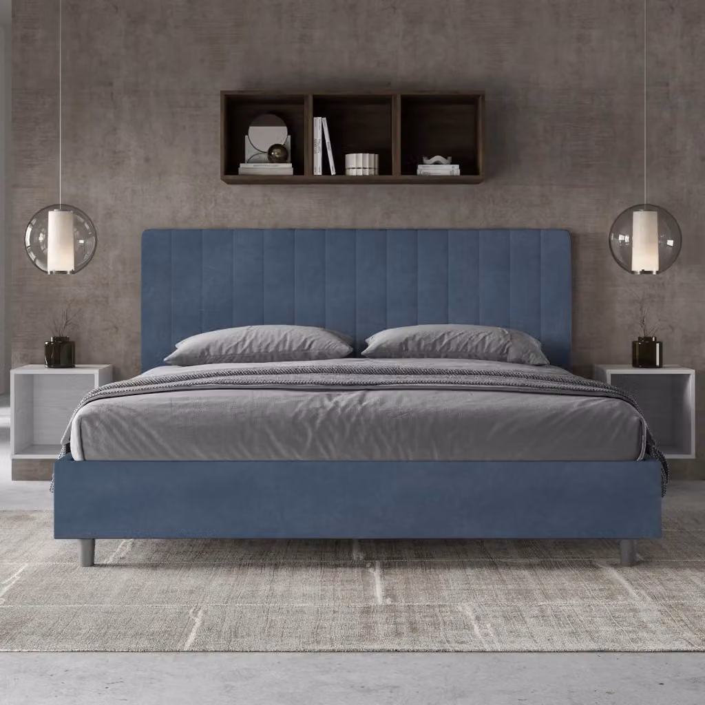 Letto Matrimoniale King Size Agueda Blu con Contenitore e Rete a Alzata in Microfibra L/P: 180 x 200 cm – 2