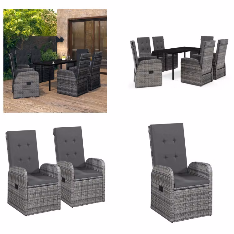 vidaXL Set da pranzo da giardino 7 pezzi con cuscini grigio - Set da pranzo da giardino - Gruppi da pranzo da giardino - Set di mobili da giardino - Set di mobili da giardino
