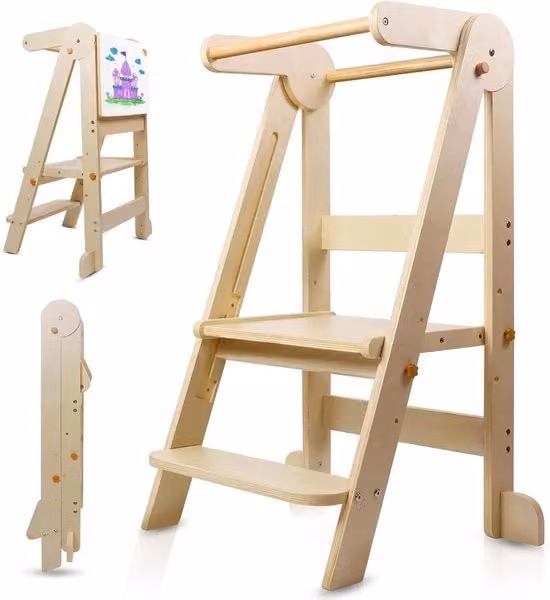Tavolo di apprendimento in legno con progetto pieghevole e lavagne magnetiche - 3 altezze regolabili - Adatto per bambini di 1-6 anni