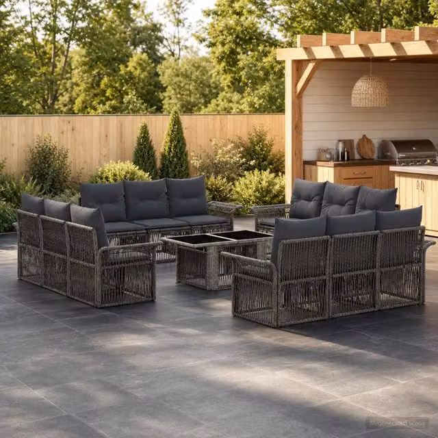 Set Divano da Giardino vidaXL 13 Pezzi in Polyrattan Grigio e Grigio Scuro con Cuscini e Tavolino – 1