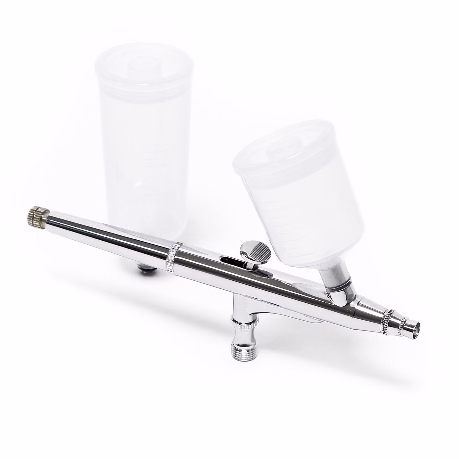 Pistola ad aerografo Wiltec tipo 131 con funzione a doppia azione, ugello Ø 0,3 mm, 2 tazze di colore, adattatore per modellismo, nail art ecc.