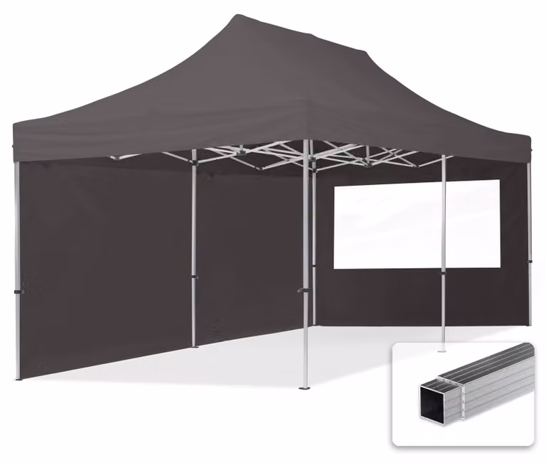 TOOLPORT 3x6m gazebo pieghevole con laterali (finestre panoramiche), ECONOMY alluminio, grigio scuro