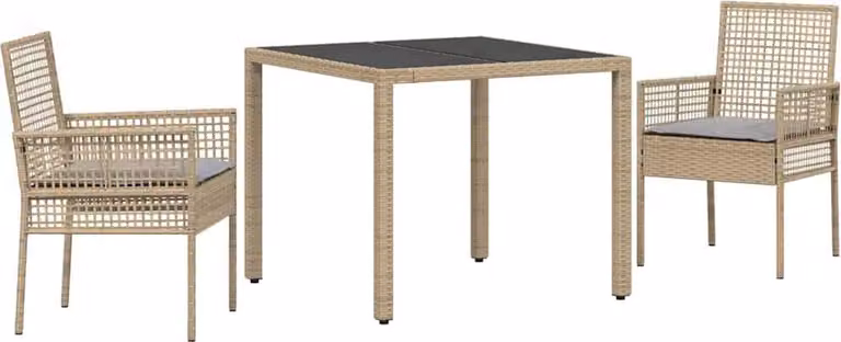 Set da Pranzo per Giardino 3 pcs Beige polyrattan