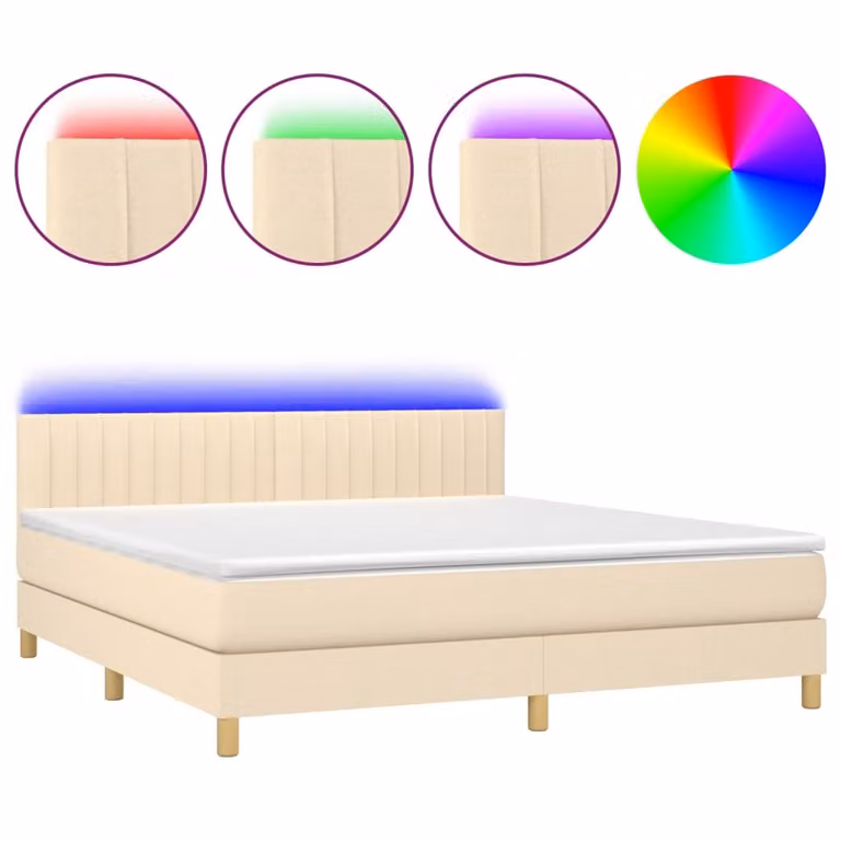 Letto a Molle con Materasso e LED Crema 160x200 cm in Tessuto