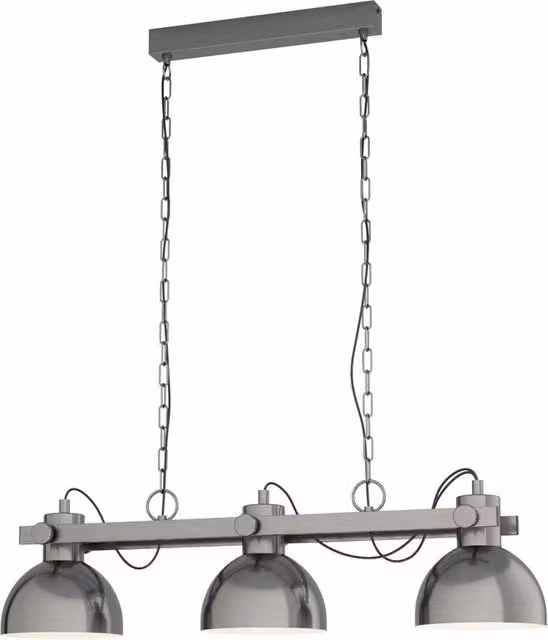Lampadario a sospensione industriale Eglo Lubenham in metallo beige e argento con 3 portalampada E27 e altezza regolabile