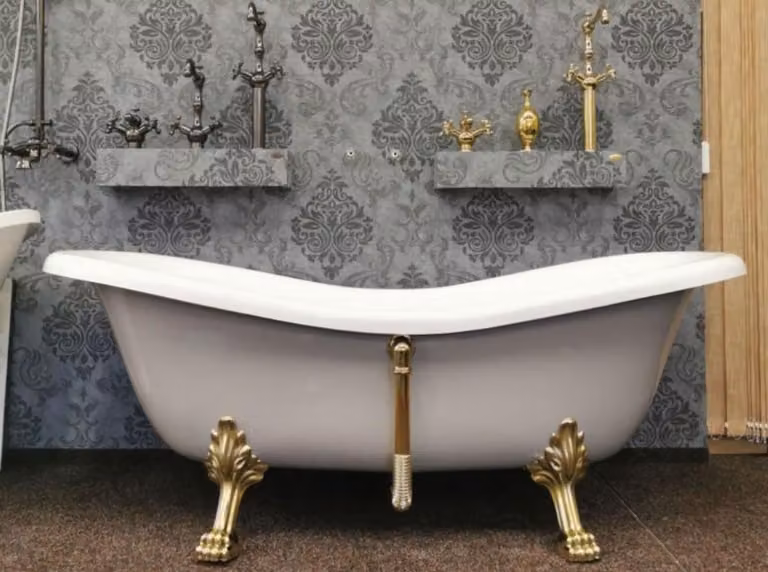 Casa Padrino vasca in stile liberty bianco / grigio platino / oro 188 x 83 x h. 69 cm - Vasca da bagno freestanding con piedi di leone - Arredo bagno retrò