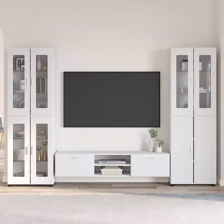 Set mobile TV moderno vidaXL FLORIN in 3 pezzi Bianco Lucido con legno MDF L: 150 cm, P: 39 cm, H: 30 cm