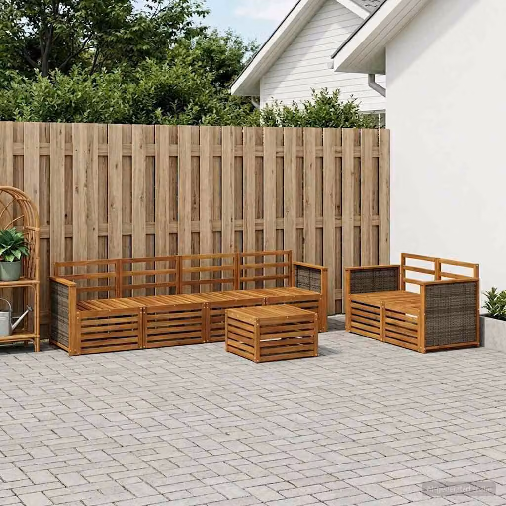 Set di divani da esterno vidaXL a forma di L composto da 7 pezzi in legno di acacia massello marrone con cuscini inclusi