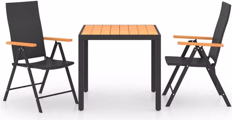 Set da Pranzo da Giardino 3 pz Nero e Marrone