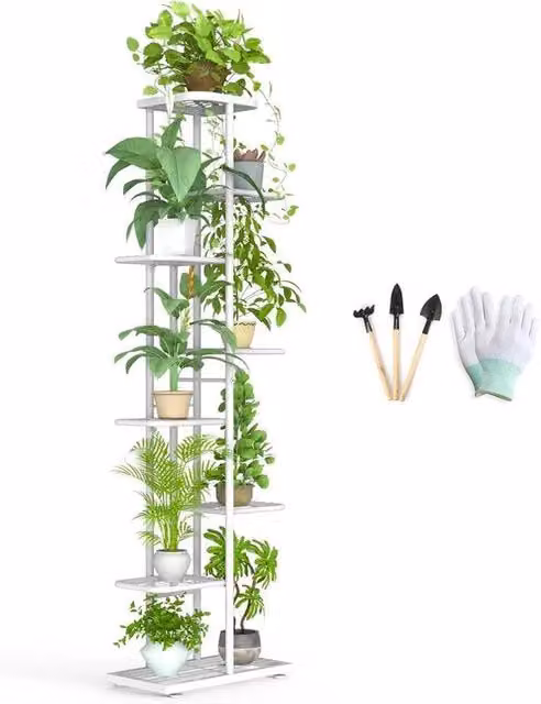 Stand per fiori con 8 livelli e attrezzo per giardino - 141 cm alto - Bianco
