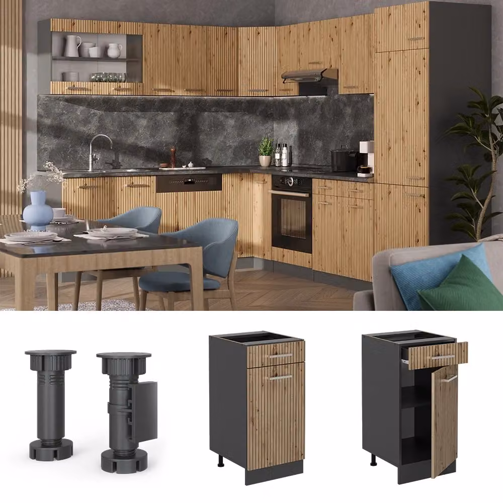 Mobiletto base per cucina Vicco R-Line Rovere e Antracite con ante a battente L 40 cm x H 60 cm x P 40 cm – 2