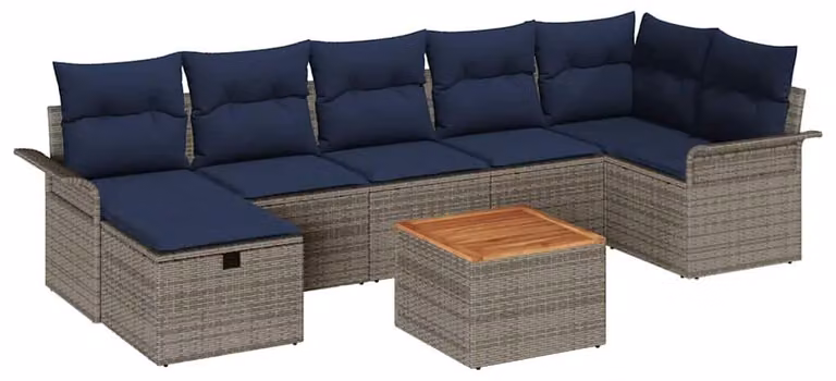 Set Divano da Giardino con cuscino 8 pcs Grigio Poly Rattan