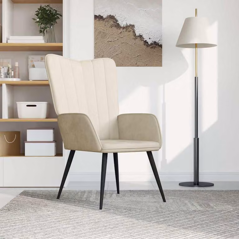 Sedia Relax vidaXL in Velluto Bianco Crema con Braccioli e Struttura in Metallo