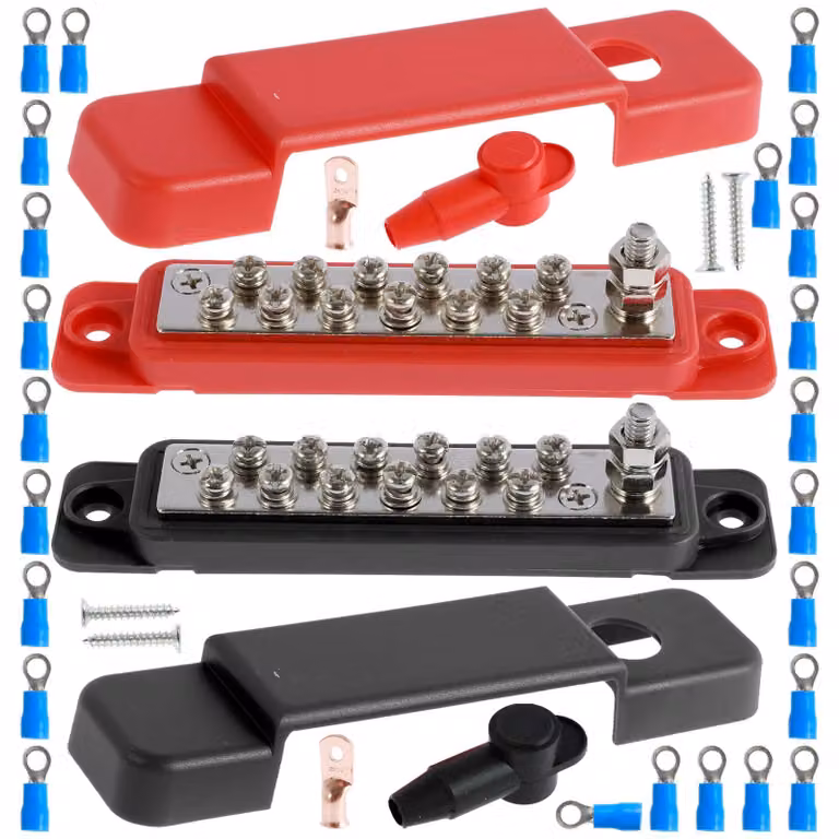Blocco di distribuzione di corrente per veicoli, 12-48 V, 150 Ampere, 24 poli, isolamento in nylon