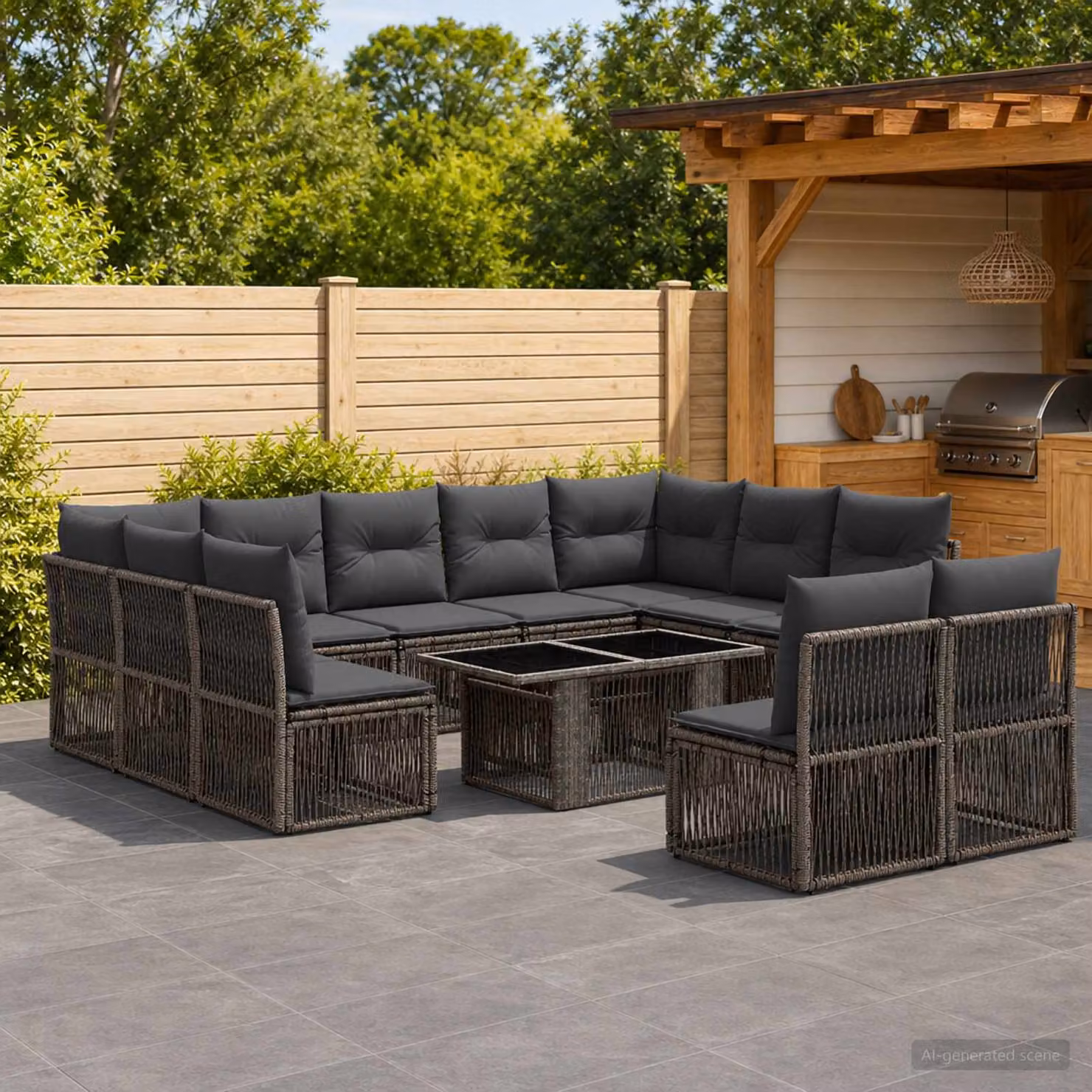 Set Divano da Giardino vidaXL 12 Pezzi in Polyrattan Grigio con Tavolino e Cuscini Moderno a L