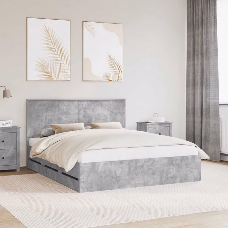 Struttura letto con cassetto vidaXL in legno MDF Grigio, L/P/H: 160 x 200 x 163 cm