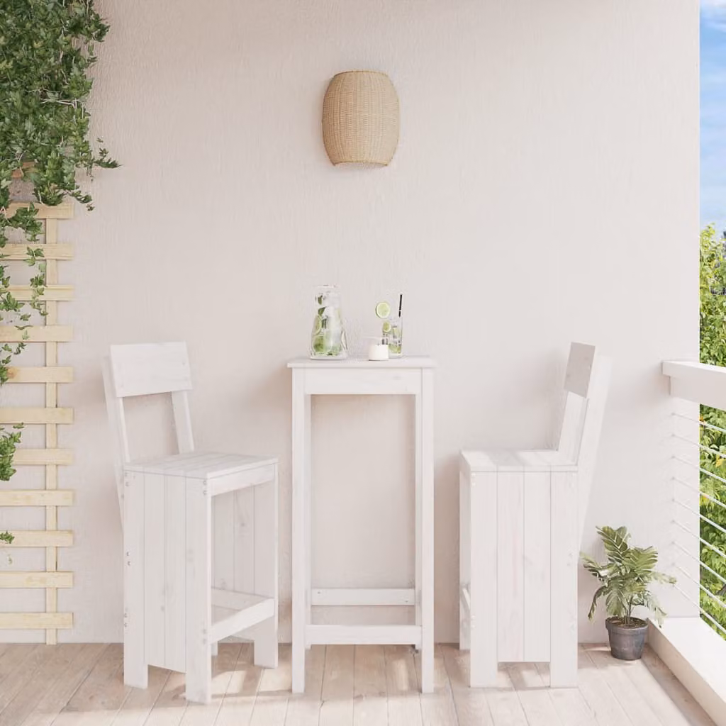 Set di 2 sgabelli da bar vidaXL in legno massello di pino, colore bianco, stile rustico, L 40 cm x P 48,5 cm x H 115,5 cm