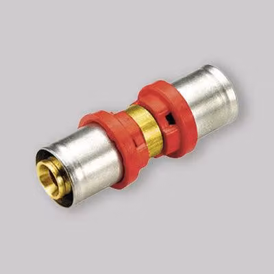 RACCORDO DIRITTO DOPPIO A PRESSARE PER TUBO MULTISTRATO TIEMME Ø32 x Ø32