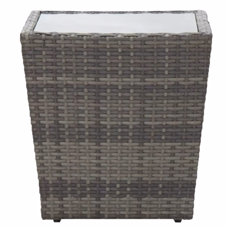 Tavolino Grigio 41,5x41,5x43 cm in Polyrattan e Vetro Temperato