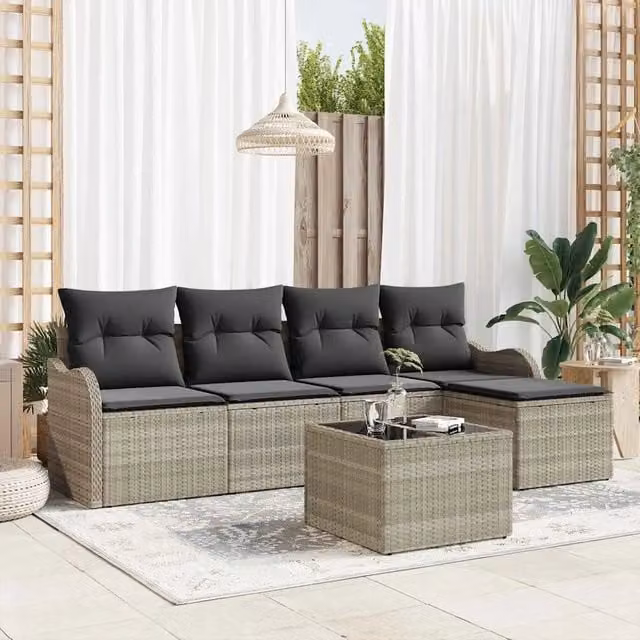 Set Divano da Giardino 6 pz Grigio chiaro polyrattan 3345672