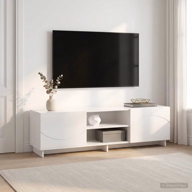 vidaXL Supporto TV Moderno in MDF Bianco Lucido L: 140 cm, P: 34.5 cm, H: 40 cm