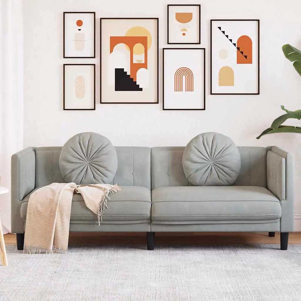 vidaXL Divano a 3 Posti Moderno in Velluto Grigio con Cuscini, L: 193.5 cm, P: 77 cm, H: 70 cm