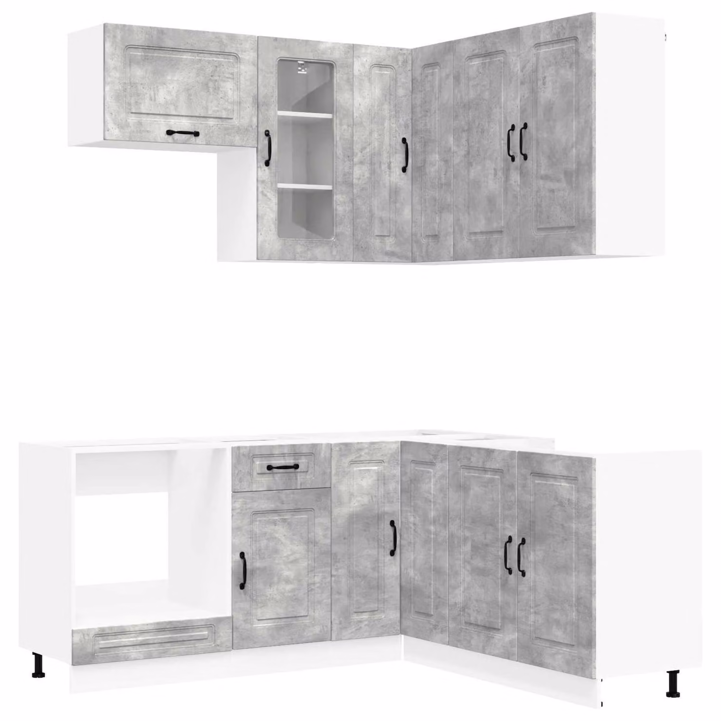 Set di mobili da cucina KALMAR, 8 pezzi, colore grigio cemento, materiale: legno composito