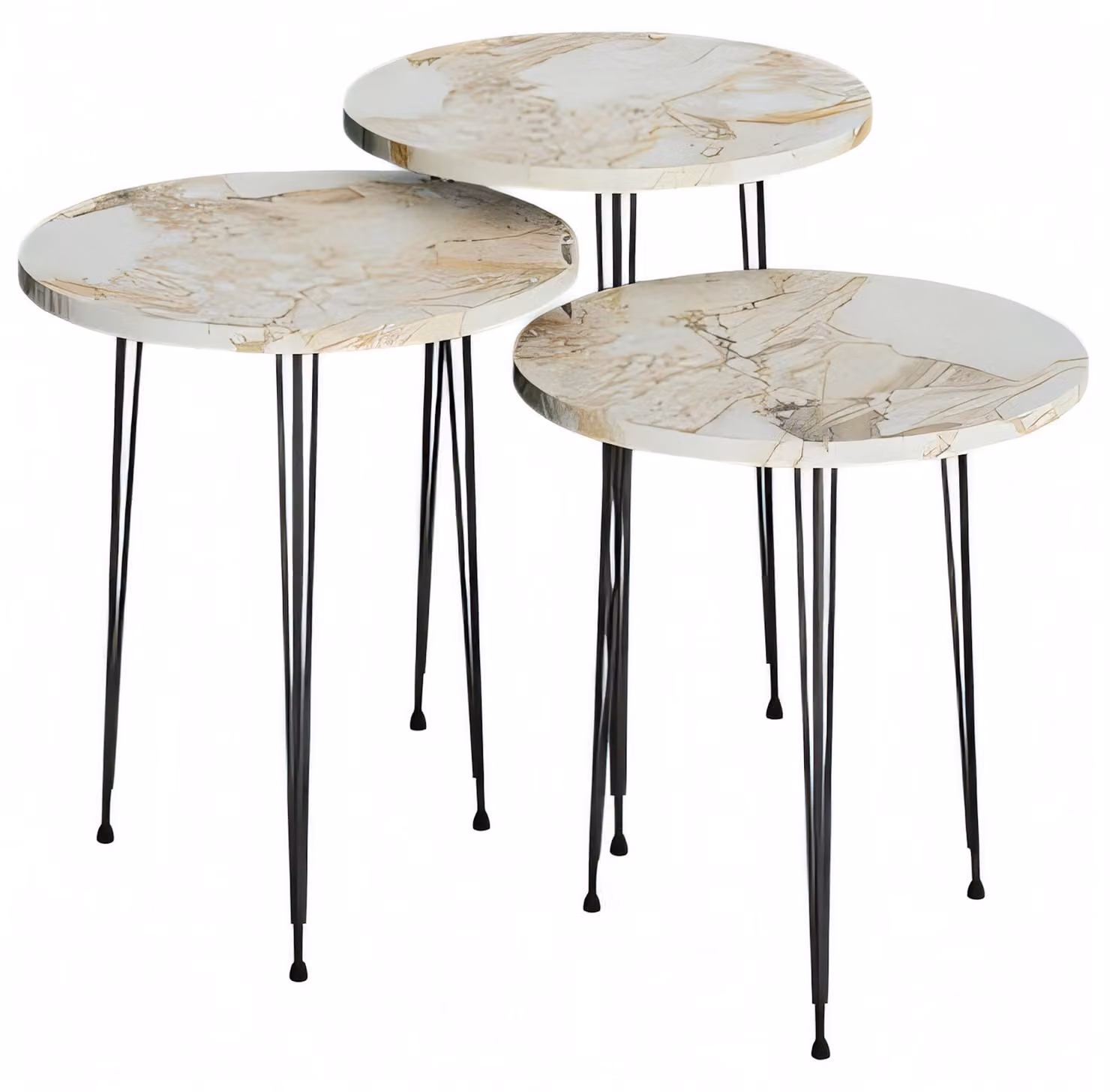 Elegantes Beiges Couchtisch-Set aus Holz und Metall