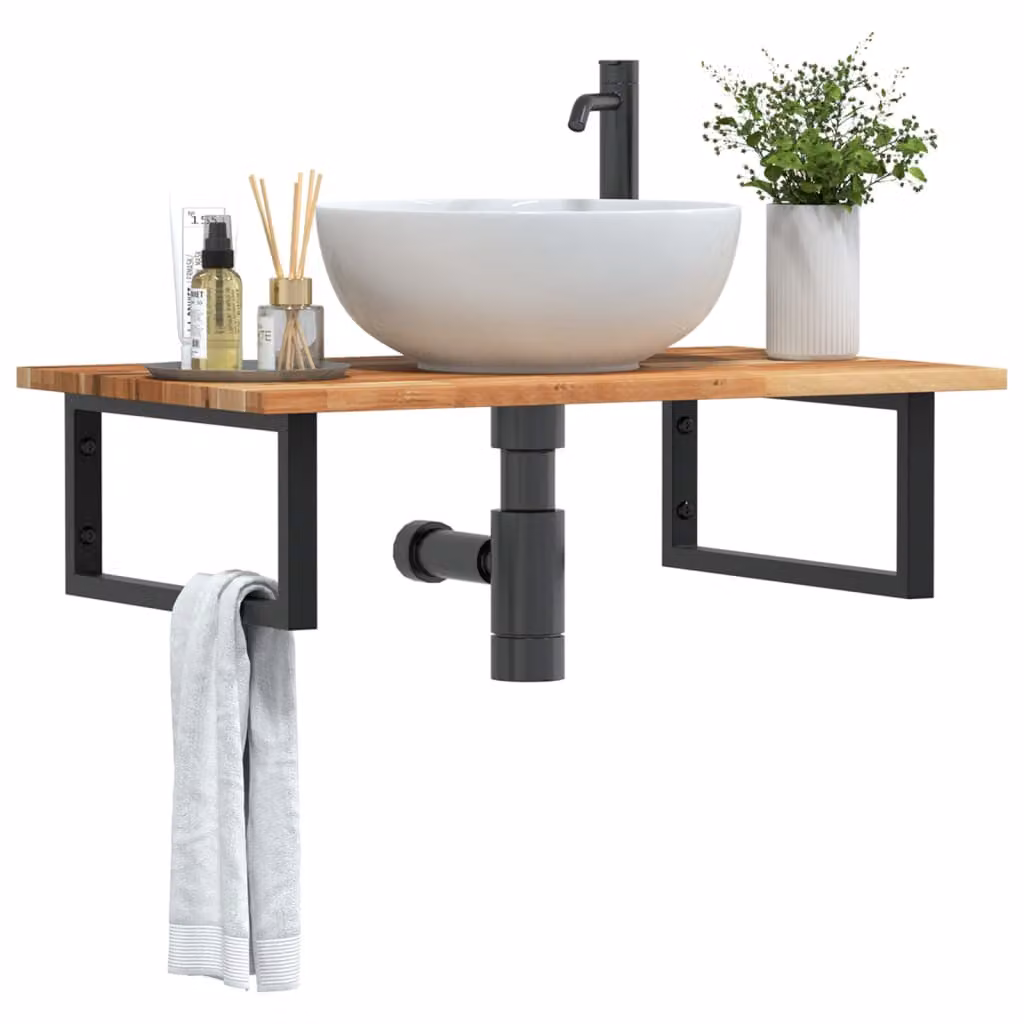vidaXL Ripiano a Parete per Lavabo in Legno di Acacia e Metallo, Nero e Marrone