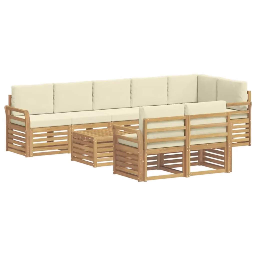 Set di divani da esterno moderno vidaXL in legno di acacia con cuscini Bianco e Beige – 2