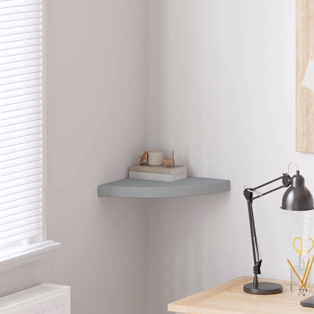 Scaffale Angolare da Parete vidaXL Grigio in MDF e Metallo, Design Moderno, L/P/H: 35 x 35 x 3,8 cm
