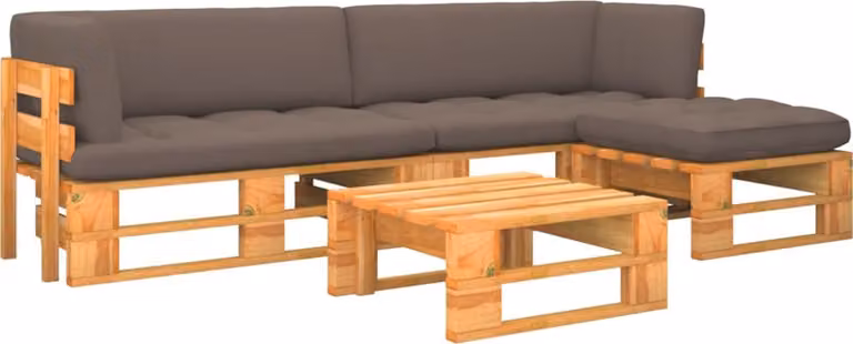 set da salotto in pallet da 4 pezzi Legno di pino impregnato marrone miele