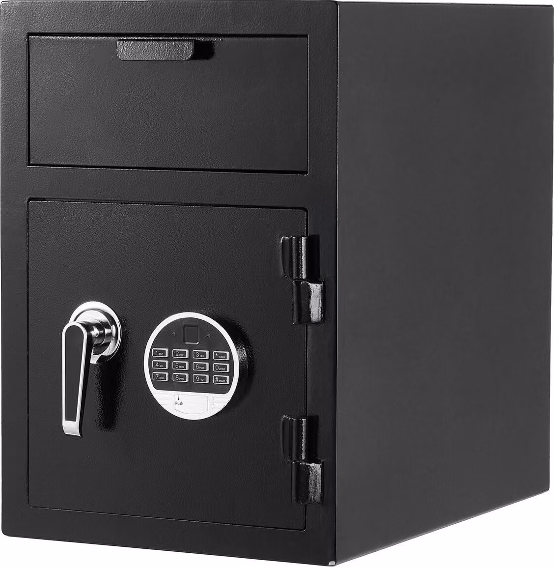 Cassaforte con fessura frontale di grandi dimensioni e capacità di 1,2 piedi cubi, dotata di tastiera digitale, robusta cassaforte a 2 scomparti con chiavi di riserva per contanti, banconote, gioielli, documenti, fatture, colore nero.