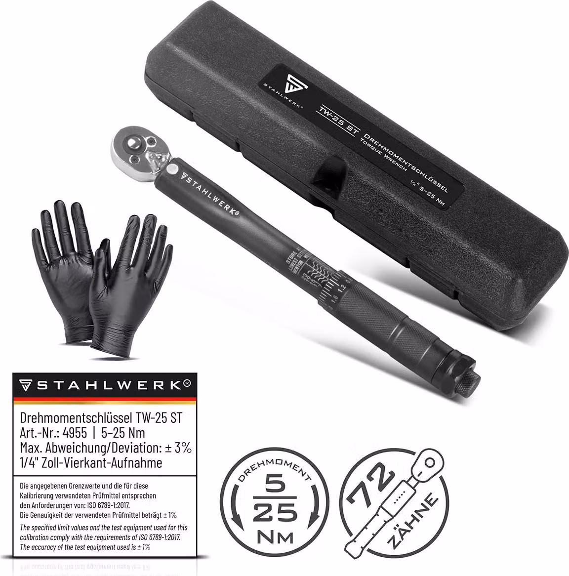 STAHLWERK Chiave dinamometrica TW-25 ST 5-25 Nm 1/4" pollici cricchetto reversibile