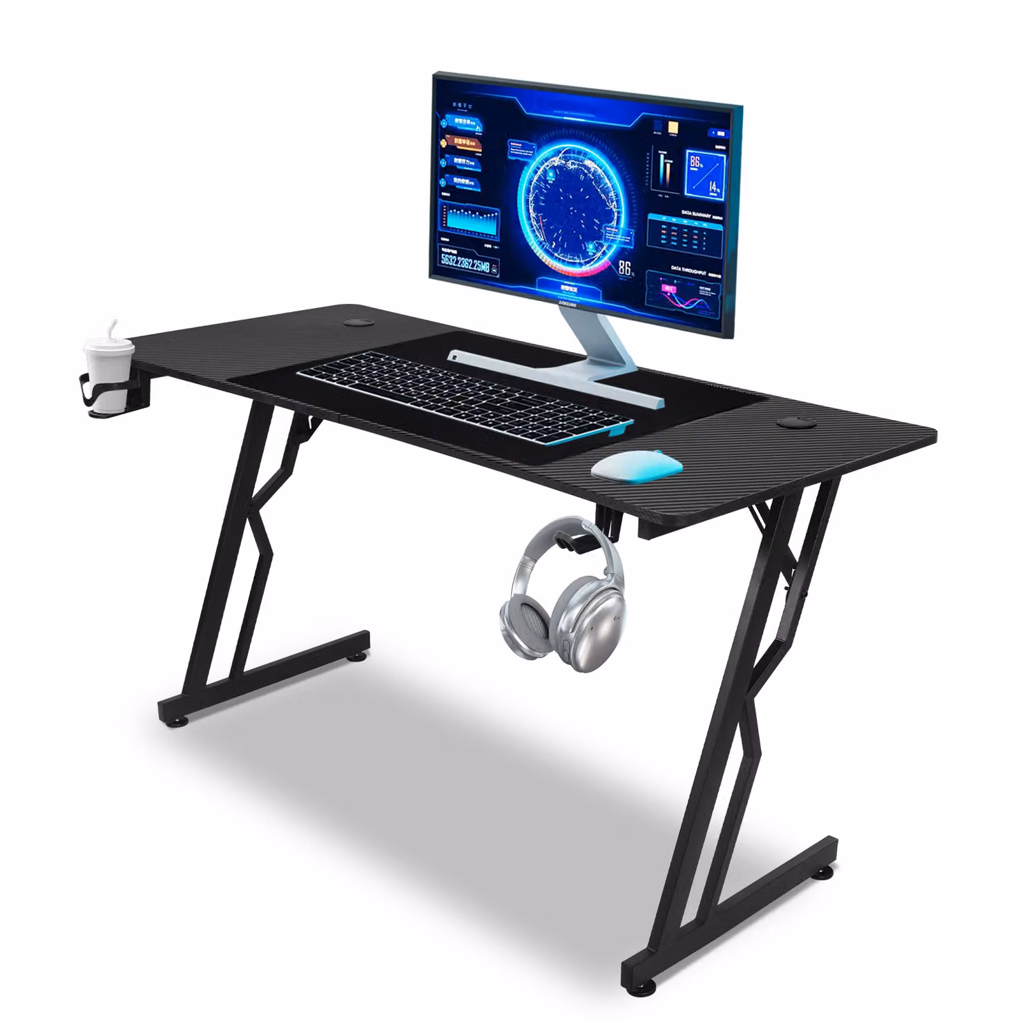 Jayseuw scrivania da gioco ad angolo 120x60cm scrivania per PC scrivania per computer gamer scrivania per ufficio con porta cuffie e porta bicchieri scrivania da gioco per casa e ufficio