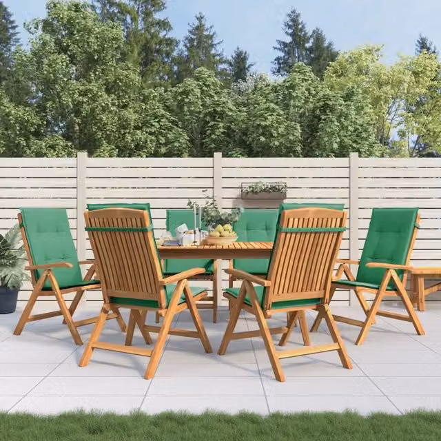 Set di 6 sedie pieghevoli reclinabili vidaXL in legno di teak con cuscini verdi per giardino – 1