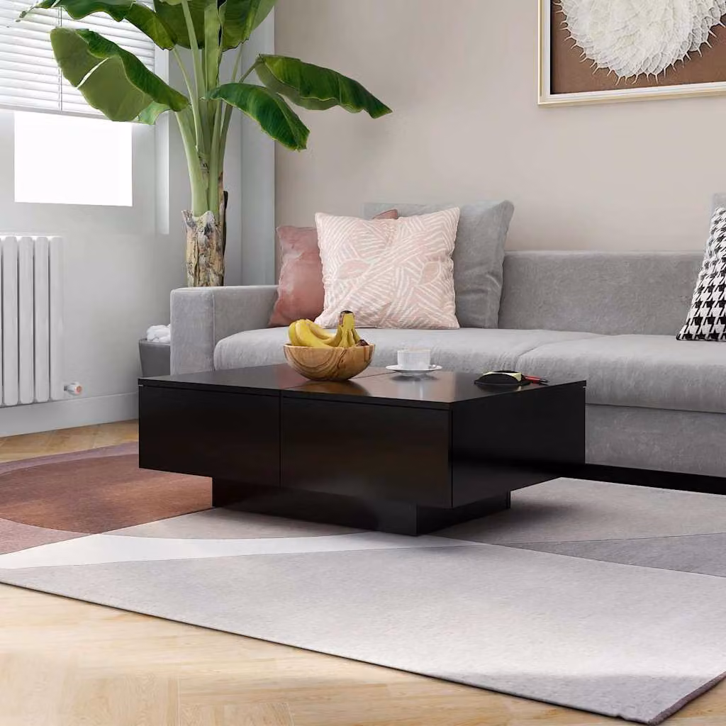 vidaXL Tavolino da Salotto Moderno Nero in Legno e MDF L: 90 cm, P: 60 cm, H: 31 cm