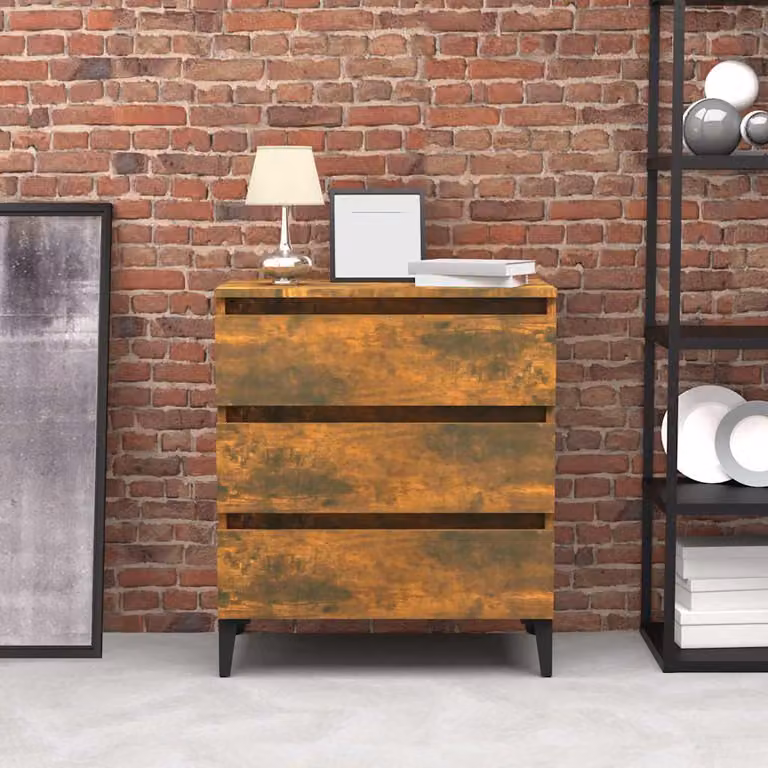 Credenza vidaXL in Legno Multistrato Rovere Fumo, Design Industriale, L 60 cm x P 35 cm x H 69 cm