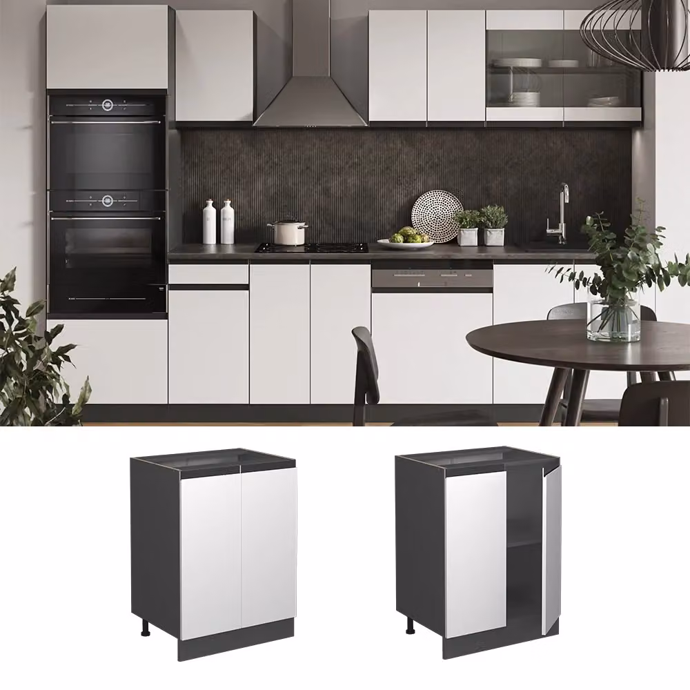 Mobiletto base cucina Vicco R-Line Bianco e Antracite con ante a battente, senza piano di lavoro, L: 60 cm, H: 81,6 cm, P: 46 cm – 2